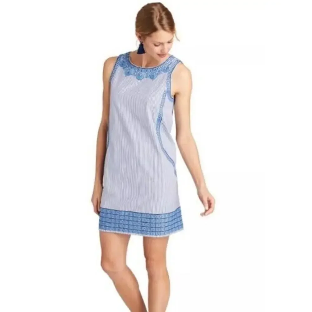 Vineyard Vines Striped Embroidered Cisco Shift Mini Dress Blue White Women's 6
